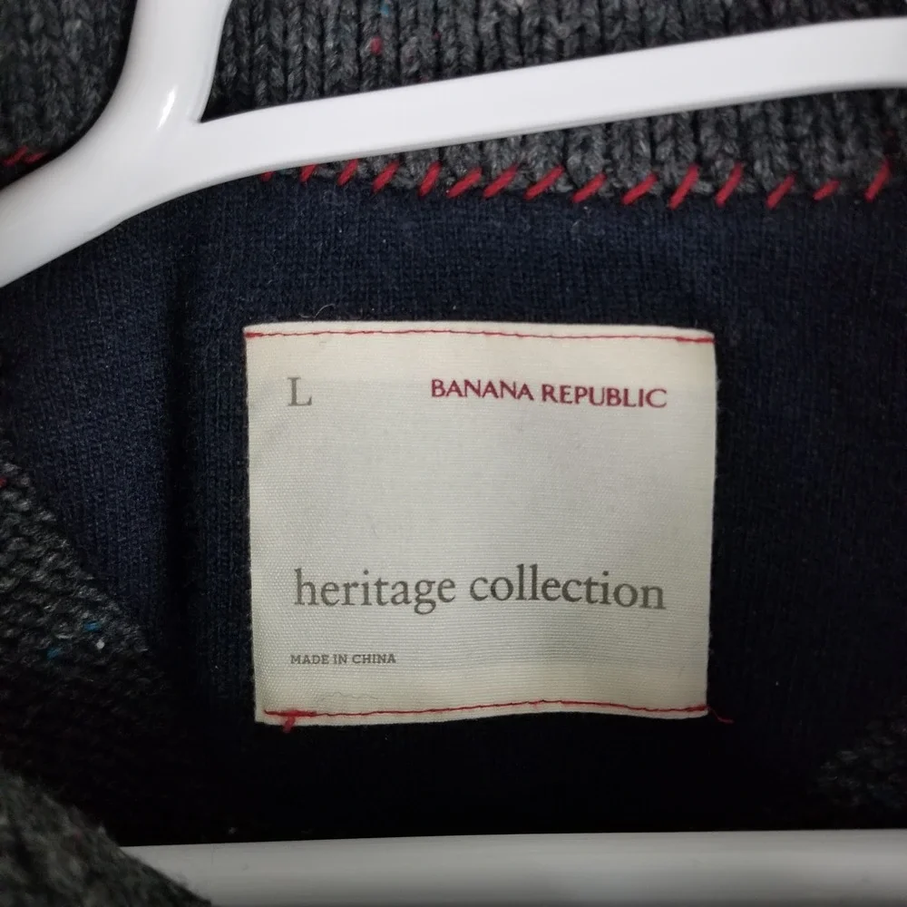 Banana Republic Sweater Mens Large Charcoal Grey Heritage Toggle Wool Blend 173s